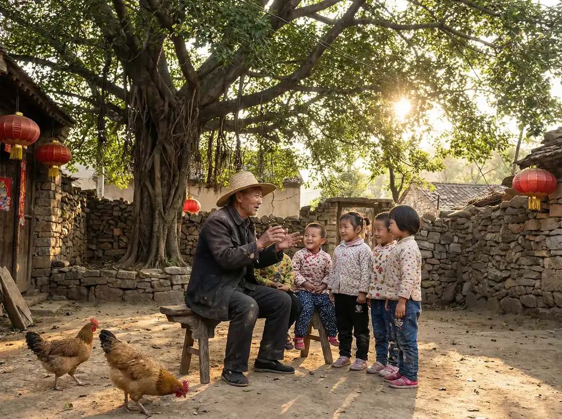老人在大榕树下给孩子们讲故事 - 暖暖 免费 视频 在线观看6 乡村记忆